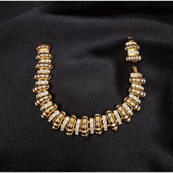 Vintage JBK Gold-Tone Bracelet W/ Rhinestones & Intricate Detailing - Picture 1 of 8